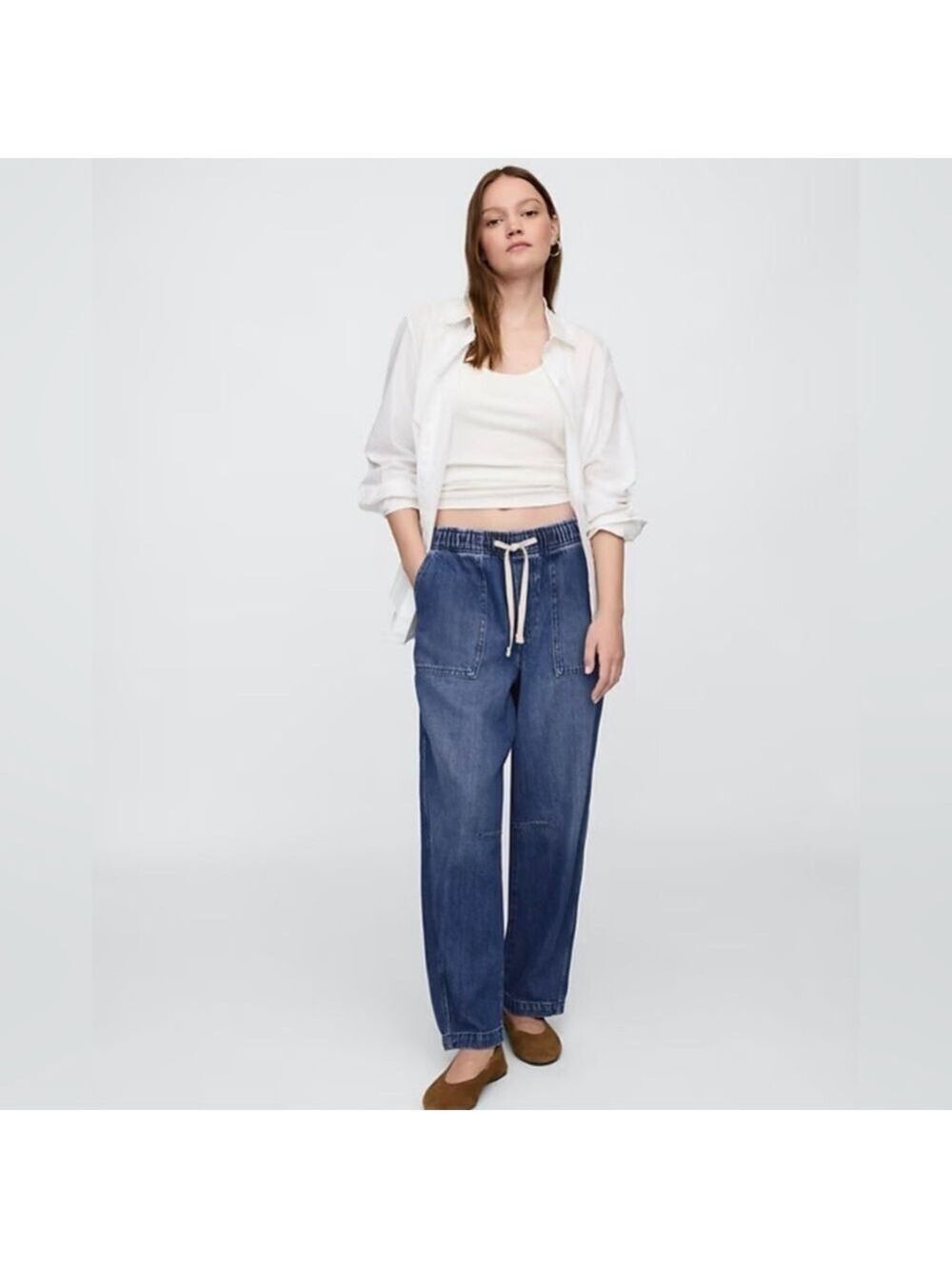 Gap Dark Wash Denim Utility Pull-On Barrel Jeans NWT Casual Dark Wash M